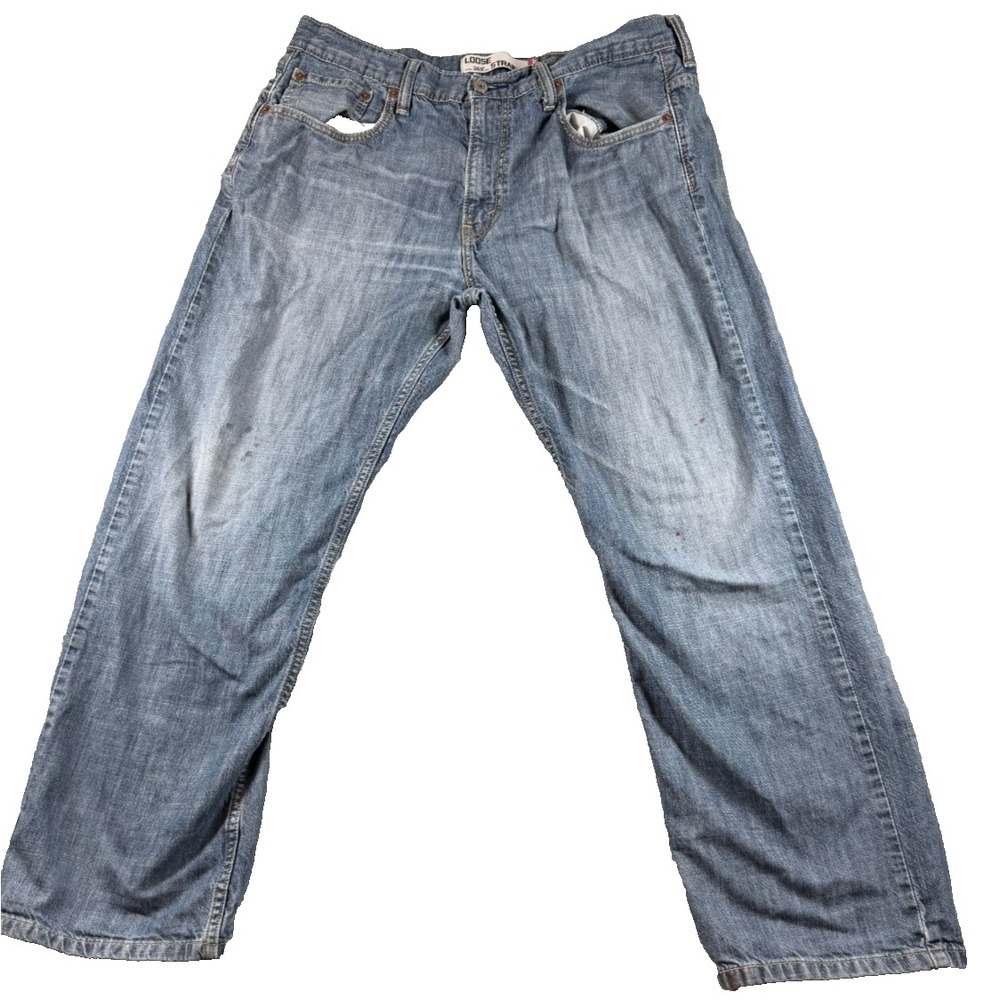 Levi's 569 Loose Straight Jeans 34x30 Light Wash Distressed Paint